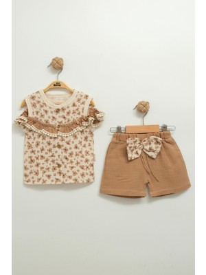 Kız Bebek Çiçek Desenli Bluz ve Şort Takımı (9-12-18 Ay)