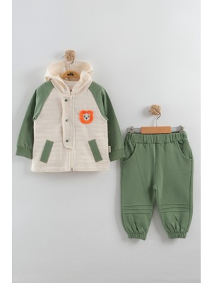 Erkek Bebek Aslan Nakış Ceket 3'lü Eşofman Takım (9-12-18-24 Ay)