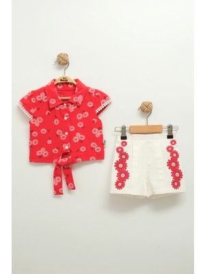 Kız Bebek Desenli Gömlek ve Şort Takımı (9-12-18 Ay)