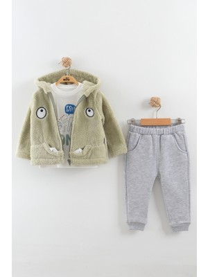 Erkek Bebek Dinozor Kapüşonlu Eşofman Takım (9-12-18 Ay)