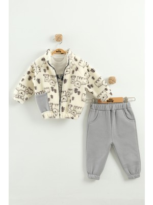 Erkek Çocuk Desenli Mont ve Pantolon 3'lü Takım (9-12-18 Ay)