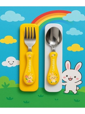 Çocuk Silikon Saplı Figürlü Metal Uçlu Kaşık ve Çatal - Mama Kaşığı Seti