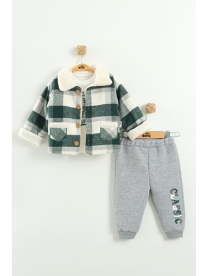 Erkek Bebek Sweatshirt, Pantolon ve Kareli Ceketli 3’lü Takım (9-12-18 Ay)