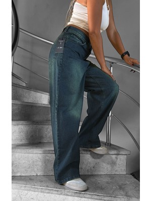 St.Poll Yeşil Tint Unisex Baggy Jeans Pantolon Kadın Kullanıcılar için %100 Pamuk Denim Kumaş