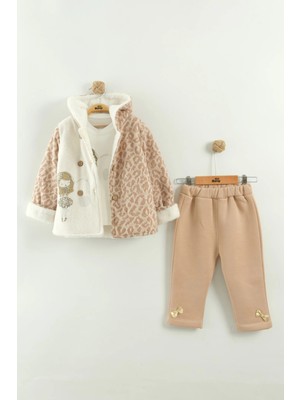 Kız Çocuk Peluş Kaban ve Pantolon Takım (1-2-3 Yaş)