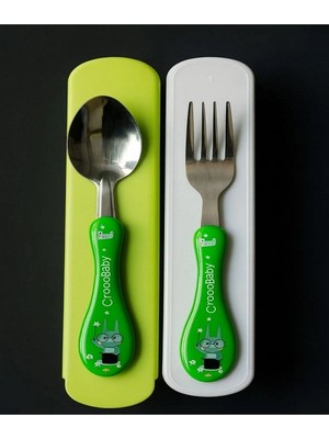 Çocuk Silikon Saplı Figürlü Metal Uçlu Kaşık ve Çatal - Mama Kaşığı Seti