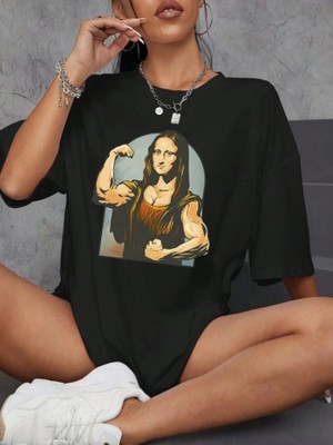 Baskılı Oversize T-Shirt - Siyah
