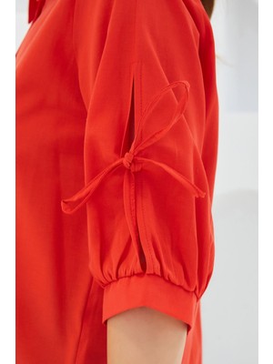 Hiccup Kadın BDART Fiyonk Detaylı Kısa Gömlek Kırmızı