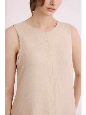 Hiccup Kadın BDART Düğmeli Yaka Detaylı Dokulu Mini Elbise Bej Doğal