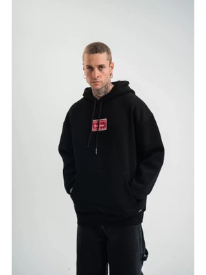 Polızeı Premium Kalite Unisex Kapşonlu Dijital Patchli Sweatshirt - Siyah