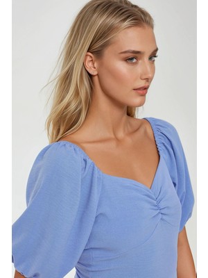 Hiccup Kadın Kalp Yaka Fitted Maxi Elbise Mavi