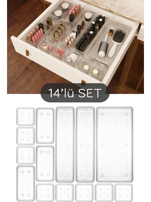 14 Parça Takı Düzenleyici Kutu, Çok Amaçlı Çekmece Için Şeffaf Organizer