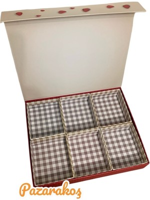 6 Bölmeli Şeffaf Takı ve Hobi Kutusu, Düzenli Çekmece Organizer Kırmızı Beyaz