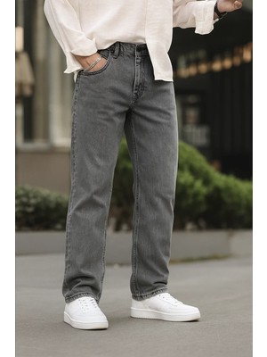 Erkek Jeans Bol Paça Füme Baggy Kot Pantolon