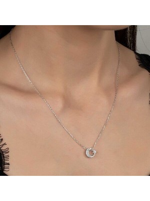  Taşlı Ay Yıldız 925 Ayar Gümüş Kolye