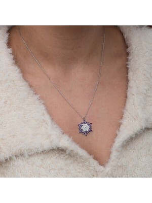 Mor Lotus Çiçegi 925 Ayar Gümüş Kadın Kolye