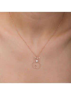 Nisan Ayı Dogum Taşı Kedi 925 Ayar Gümüş Kadın Kolye