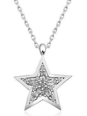 Yıldız Baget Taşlı 925 Ayar Gümüşkadın Kolye