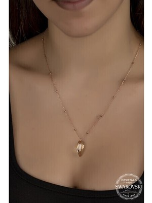  Crystal Taşlı Ros Top 925 Ayar Gümüş Kadın  Kolye