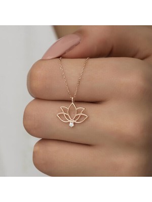 Rose Lotus Çiçegi 925 Ayar Gümüş Kadın Kolye