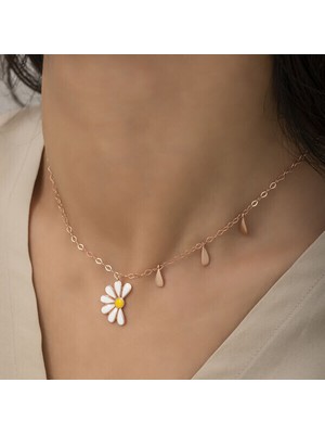 Rodyum Rose Papatya Seviyor Sevmiyor 925 Gümüş Ayar Kadın Kolye