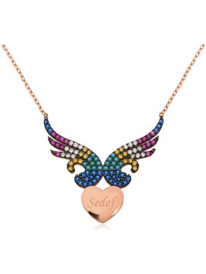 Kişiye Özel Isim Melek Kanadı Kalp  925 Ayar Gümüş Kolye