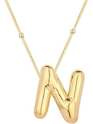 N Harfi Balon Gold  925 Ayar Gümüş Kadın Kolye