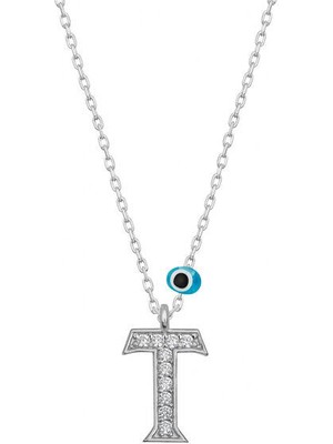 T Harfi Nazarlı 925 Ayar Gümüş Kadın Kolye