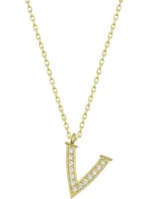 V Harfi Gold 925 Ayar Gümüş Kadın Kolye