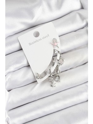 Pirinç Gümüş Renk Set Küpe - Lisinya