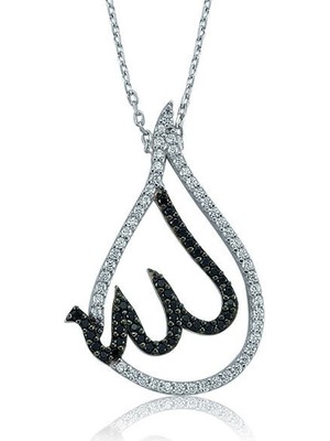 Rodyum Kaplama Allah Muhammet Yazılı 925 Ayar Gümüş Kolye