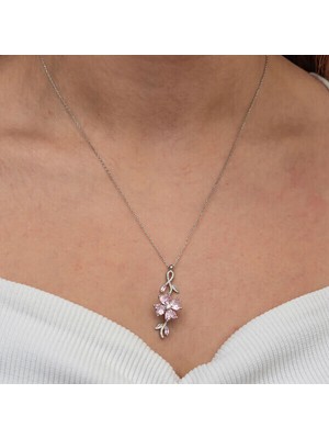 Pembe Çiçek 925 Ayar Gümüş Kadın Kolye