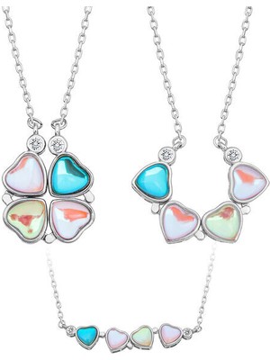 Renkli Açılabilen Kalpli  925 Ayar Gümüş Kadın Kolye