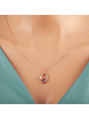 Rose Zirkon Taşlı Çiçek 925 Ayar Gümüş Kadın Kolye