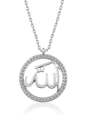 Arapca Allah Muhammet Yazılı 925 Ayar Gümüş Kolye