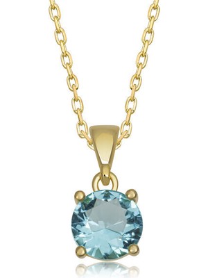 Gold Turkuaz Taşlı Yuvarlak  Zirkon Taşlı 925 Ayar Gümüş Kadın Kolye