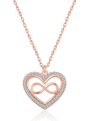 Rose Kalp Sonsuzluk 925 Ayar Gümüş Kolye