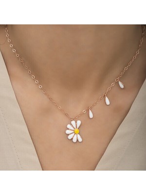 Rodyum Rose Papatya Seviyor Sevmiyor 925 Gümüş Ayar Kadın Kolye