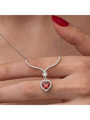Kristal Zirkon Taşlı Kalp 925 Ayar Gümüş Kadın Kolye