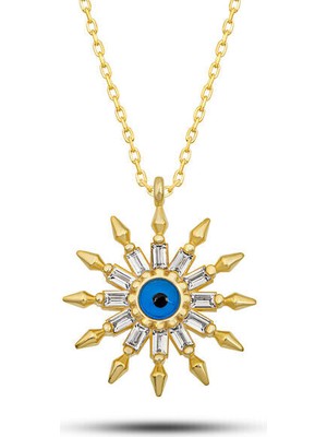 Gold Koruyucu Güneş Zirkon Taşlı 925 Ayar Gümş Kadın Kolye