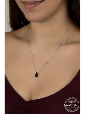  Crystal Taşlı Drop Kesim  925 Ayar Gümüş Kolye