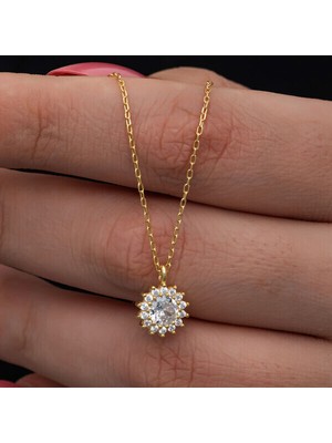 Gold  Minimal Yuvarlak Anturaj 925 Ayar Gümüş Kadın Kolye