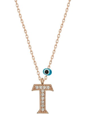 T Harfi Rose  925 Ayar Gümüş Kadın Kolye