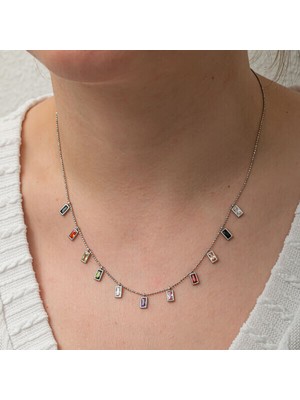 Renkli Taşlı Şans 925 Ayar Gümüş Kadın Kolye