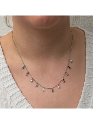 Renkli Taşlı Şans 925 Ayar Gümüş Kadın Kolye