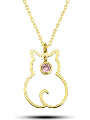 Ekim Ayı Dogum Taşı Kedi 925 Ayar Gümş Kadın Kolye