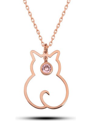Ekim Ayı Dogum Taşı Kedi 925 Ayar Gümş Kadın Kolye