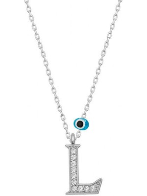 L Harfi Nazarlı 925 Ayar Gümüş Kadın Kolye