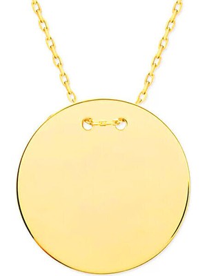 Gold Yuvarlak Plaka 925 Ayar Gümüş Kadın Kolye