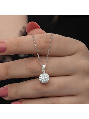 Beyaz Kristal Taşlı  925 Ayar Gümüş Kadın Kolye